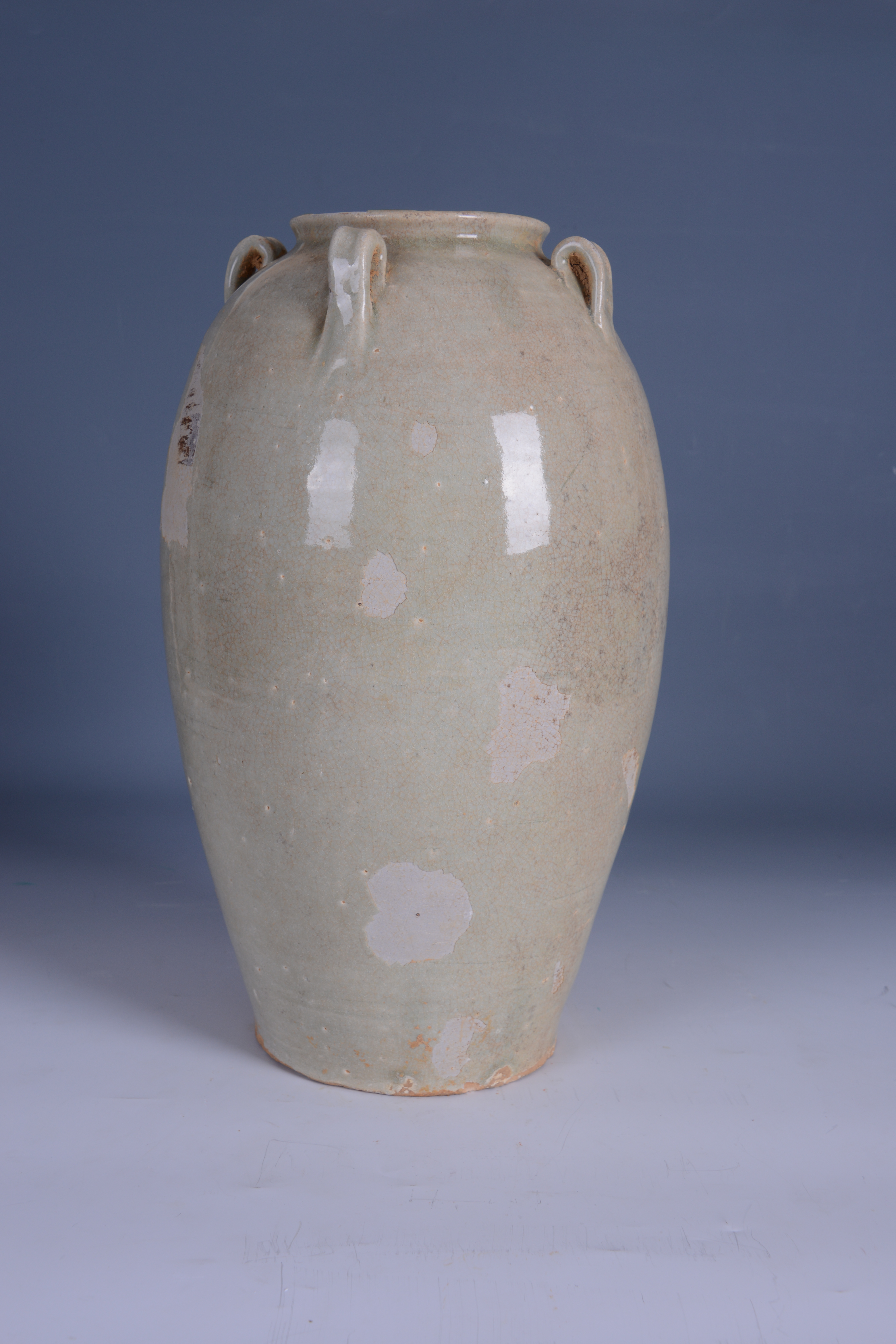 唐水車窑青釉四耳高身瓷罐