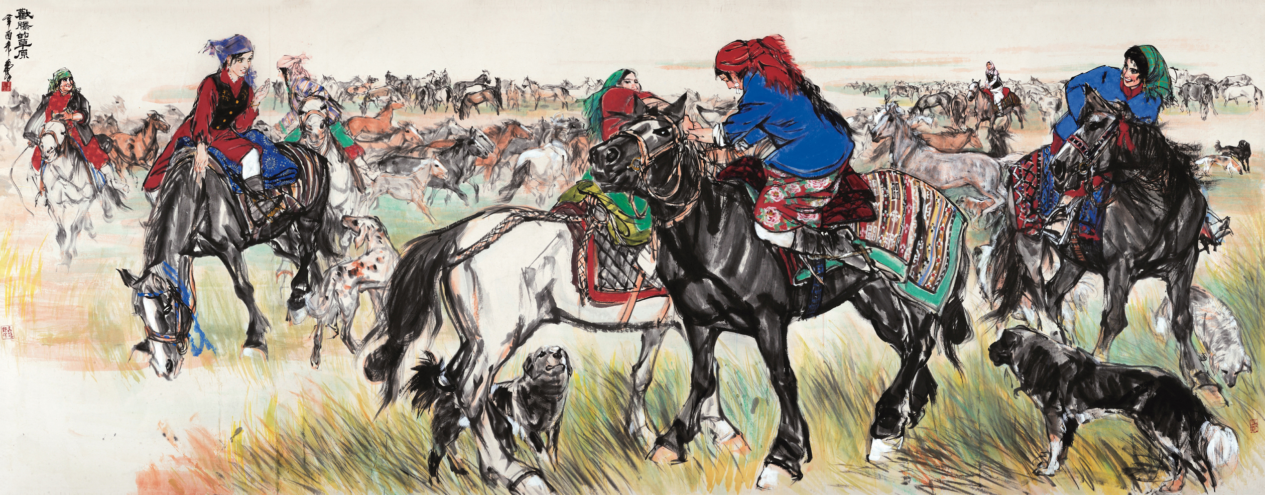 《欢腾的草原》 142cm×360cm