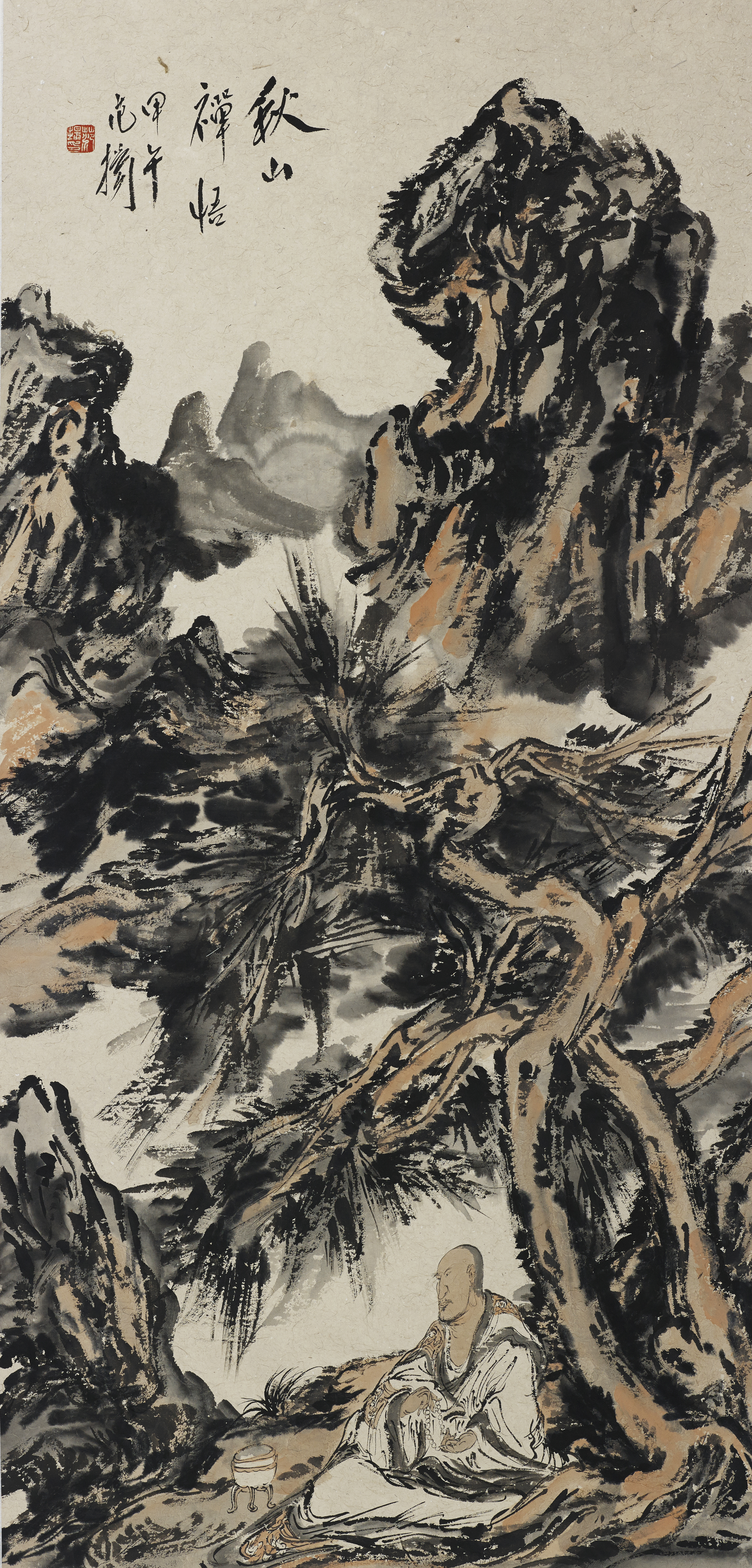 《秋山禅悟》 136×68cm